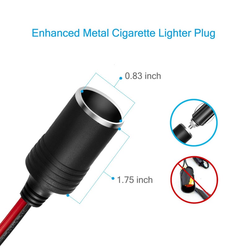 Chanzon 12V / 24V Power Supply Car Plug Outlet - 6FT/3FT UL 16AWG Cable with 15A Fuse - Heavy Duty DC Cigarette Lighter Female Socket Extension with Perforated Terminal Direct Battery Type - Image 5
